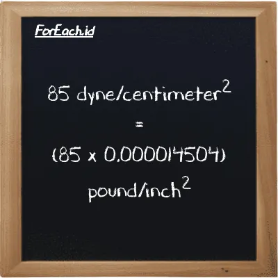 85 dyne/centimeter<sup>2</sup> is equivalent to 0.0012328 pound/inch<sup>2</sup> (85 dyn/cm<sup>2</sup> is equivalent to 0.0012328 psi)